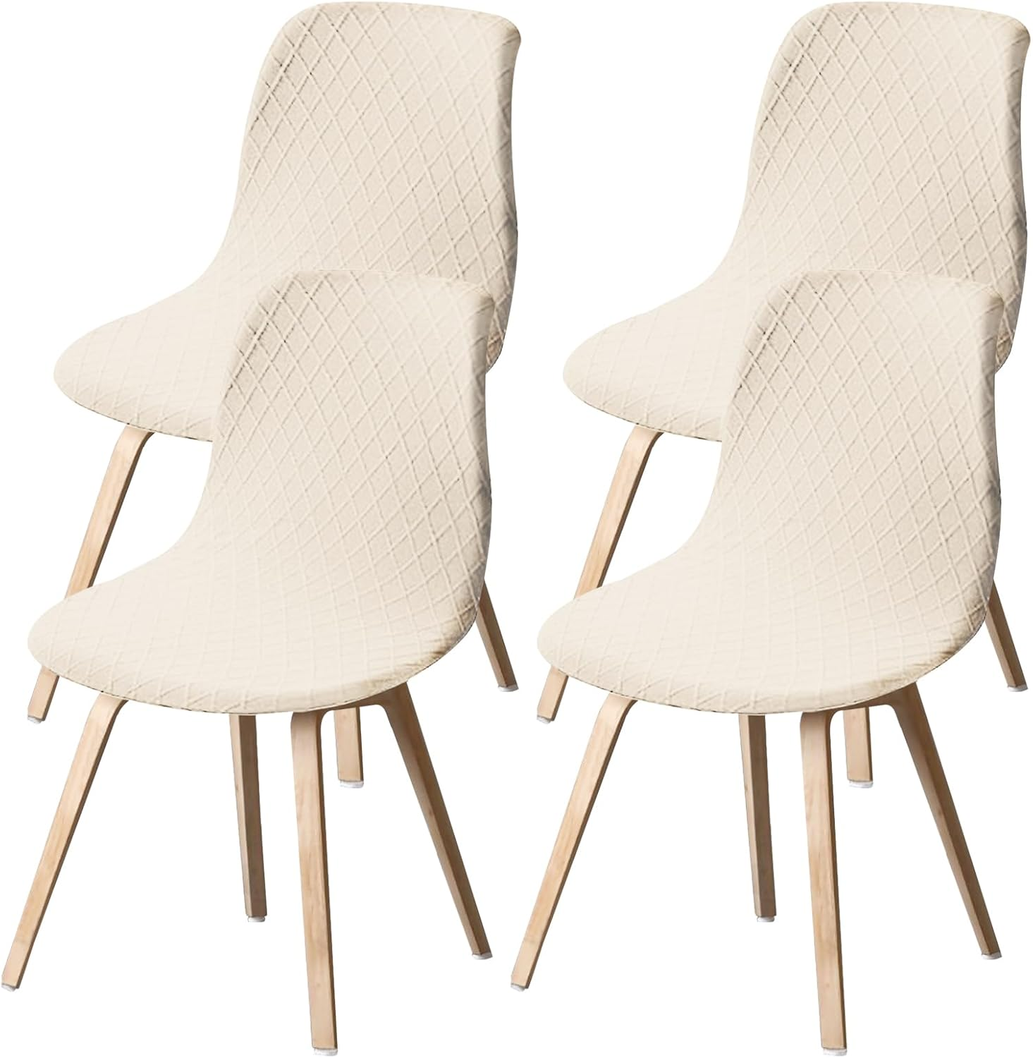 UKQRRTC 4Pcs Dining Room Chair Covers, Minimalist Shell Chair Cover, Elastic round Back Chair Slipcovers, Armless Chair Cover, Shell Chair Slipcover for Kitchen Living Room (Beige)