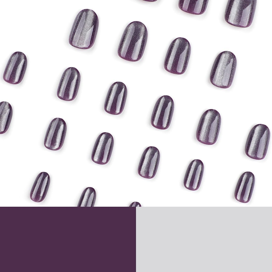 Cat Eyes Press on Nails,24 PCS Purple Glitter False Nails Glossy Short Fake Nails Full Cover Stick on Nails with Designs for Women and Girls Daily Decoration image number 5