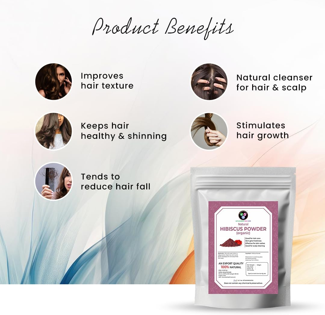 Aayuleubeda Badi Care ABC Hibiscus Powder Natural and Organic for Hair,Skin and Women'S Health / 227G / (1/2 Lb) / 8 Ounces) - Resealable Zip Lock Pouch image number 2