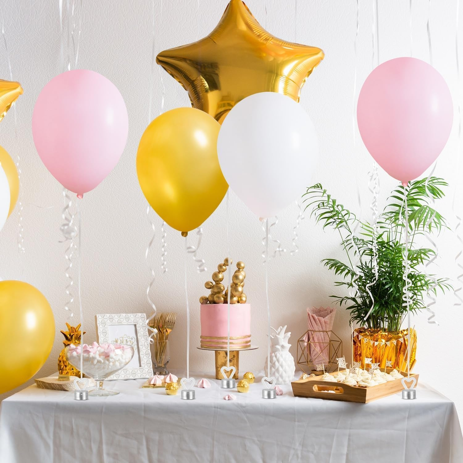 24Pcs Balloon Weights, Small Weights to Hold Balloon, Mini White Metallic Heart Shaped Balloon Weights for Balloons Party Favor Table Wedding Festival Birthday Decor image number 3