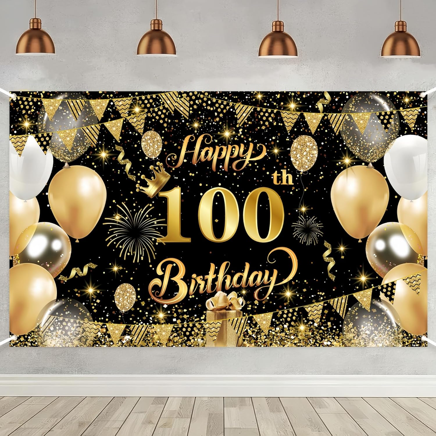 Yuanbigtai 50Th Happy Birthday Banner,Happy 50Th Birthday Decorations Backdrop,Birthday Party Decoration Black Gold Sign Poster for Backdrop Background for Men, and Women Birthday, 70.8 X 43.3 Inch