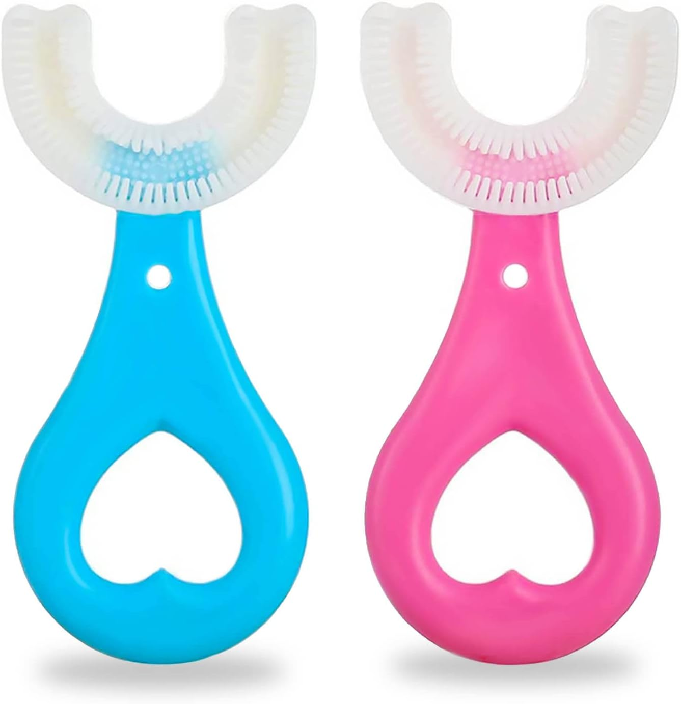2Pcs Kids Toothbrushes,U Shaped Whole Mouth Silicone Teeth Brush for Kids 2-6Y(Blue,Pink）