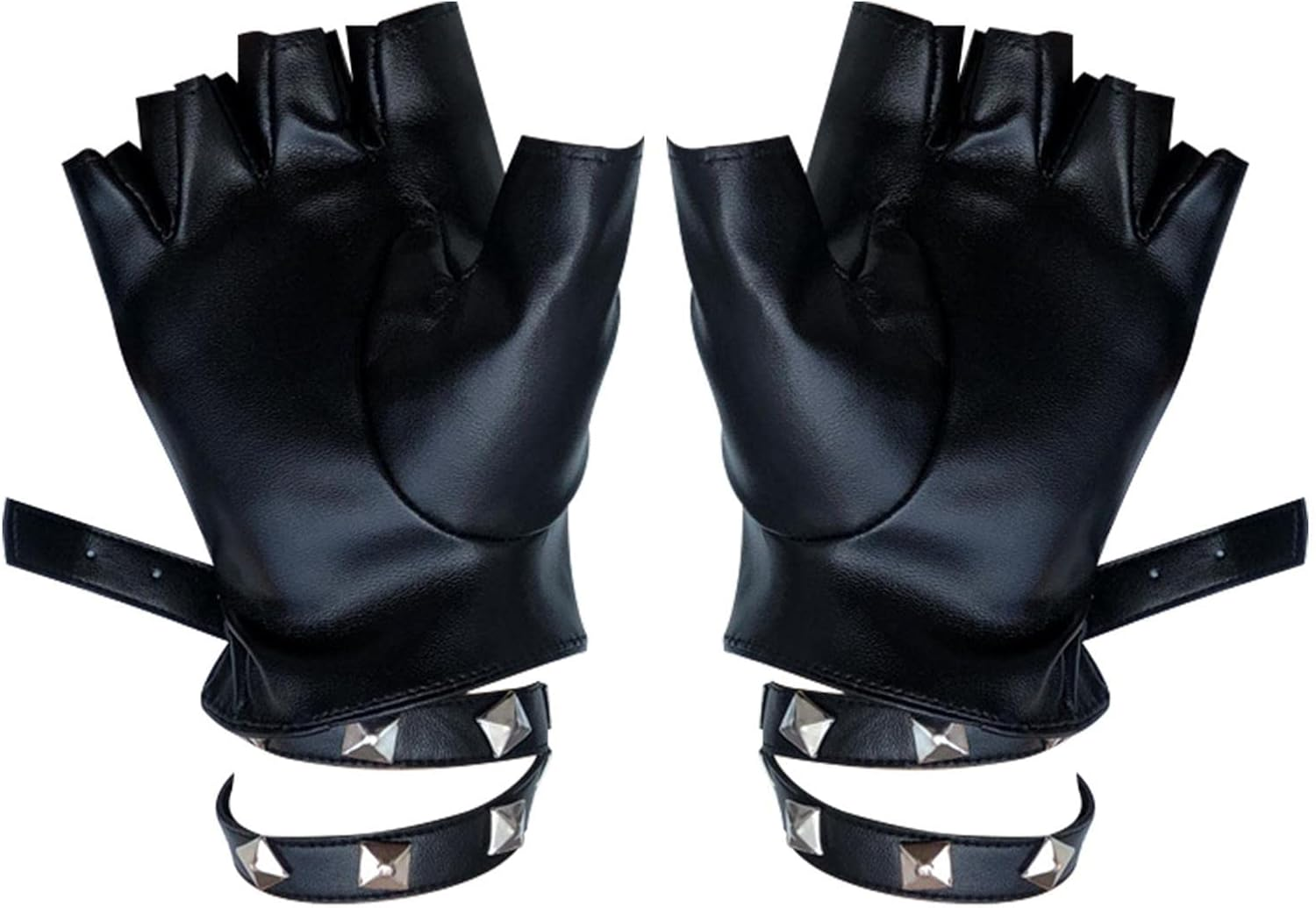 Punk Gloves,Hollow Rivet Fingerless Black Gloves | Kids PU Leather Fingerless Gloves, Outdoor Sports Cycling Cosplay Performance Half Finger Glove for Boys, - Red image number 5