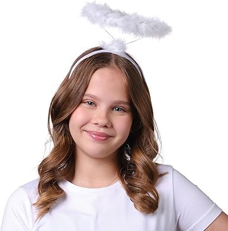 White Angel Halo Headband - Feathered Halloween Costume Accessory for Women, Men and Kids image number 4