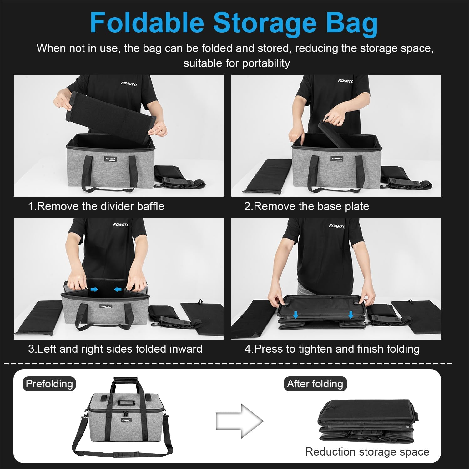 FOMITO AB-27 Foldable Camera Storage Bag 44X30X22Cm Shockproof Case for DSLR, Gimbal, Drone Heavy-Duty Handle image number 4