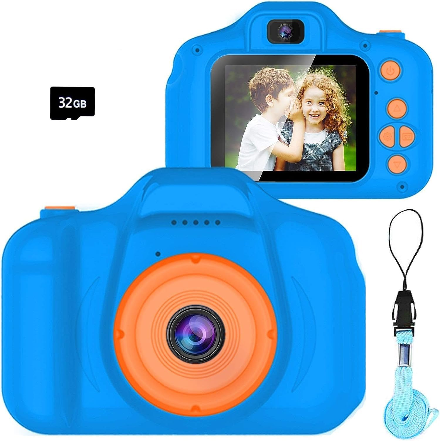 Seckton Kids Selfie Camera, Christmas Birthday Gifts for Girls&Boys Age 3-9, HD Digital Video Cameras for Toddler, Portable Toy for 3 4 5 6 7 8 Year Old Girls&Boys with 32GB SD Card (Orange-Yellow)