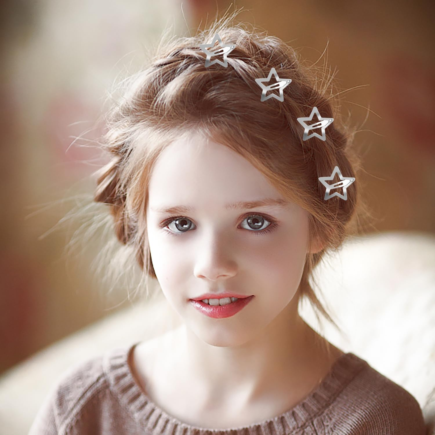 YPYMOD Pack of 20 Metal Star Hair Clips with Snap Closure, Silver, Cute Small Hair Clips, Hollowed Star Hair Pin for Children, Girls and Women, 3.2 Cm