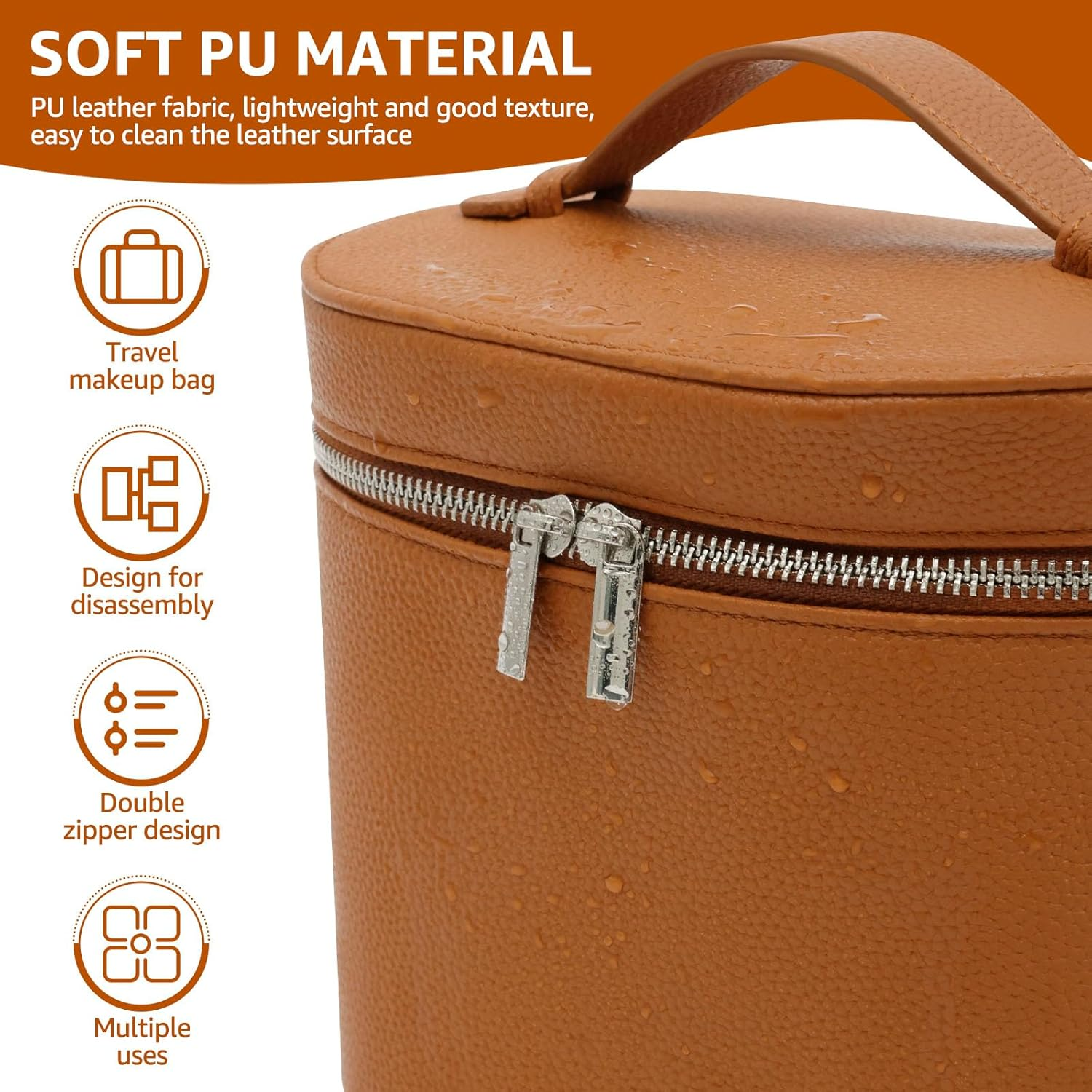 NIPUAEGO Vanity Case Makeup Bag, Smooth Zipper Design Portable Cosmetic Leather Make up Case with Handle for Shopping Travel Date Party 20.5&times;14&times;16Cm image number 2