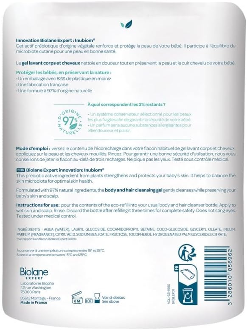 Expert Body and Hair Cleansing Gel Eco-Refill 500Ml image number 1