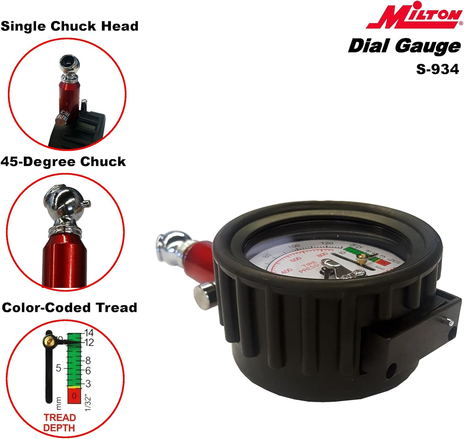 Milton (S-934 Dial Tire Pressure Gauge - Single Head Tire Tread Depth Gauge image number 2