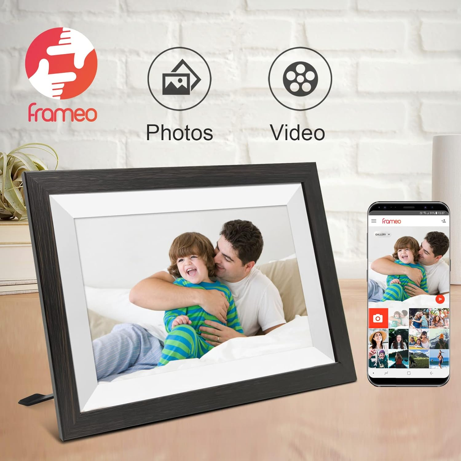 Luvlink Digital Photo Frame! Brown Smart Frameo Wifi Connected Photo Frame - 10 Inch, 1280X800, 16 GB. Send Photos to Your Loved Ones from Anywhere! image number 6