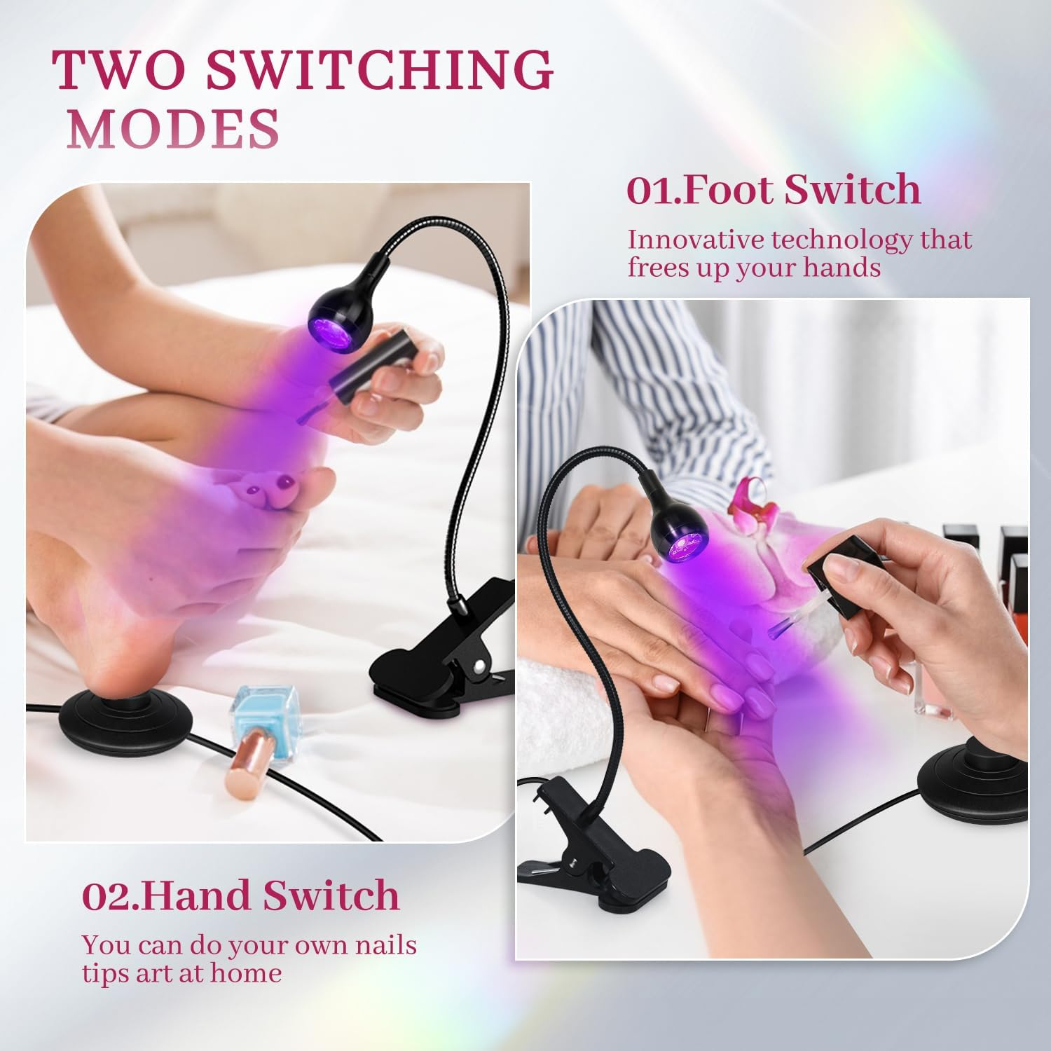 Krofaue UV LED Nail Lamp - Quick Dryer Curing Light Foot Control Gooseneck UV Nail Dryers with Gooseneck and Clamp Manicure Salon DIY at Home Beauty Black image number 3