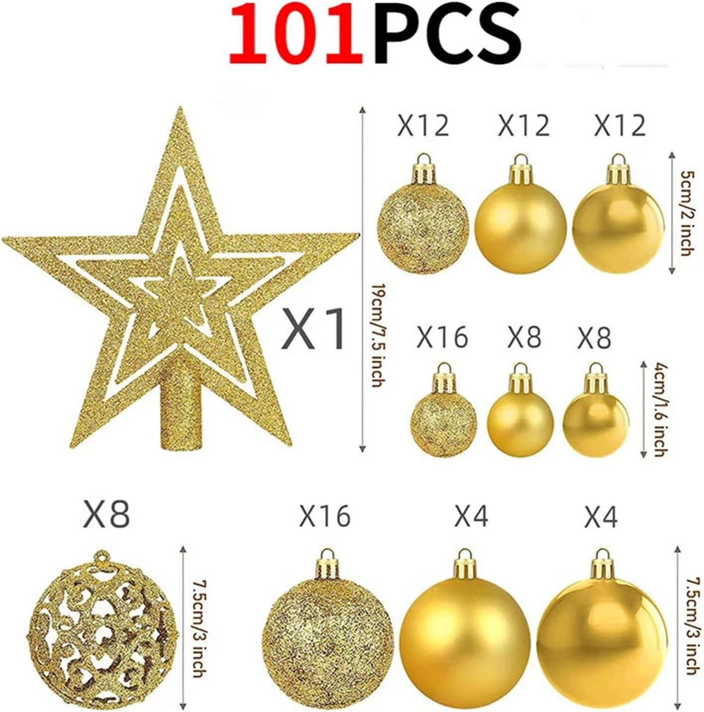 101Pcs Gold Christmas Ball Ornaments, Shatterproof Baubles Festive Wedding Hanging Decorations with Hooks for Christmas Tree Home Holiday Party Decor Birthday Gift (101PC Golden) image number 6