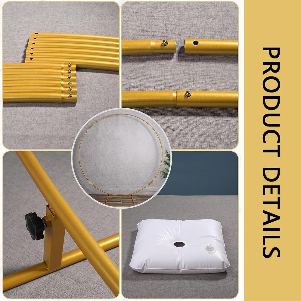 Gold round Balloon Arch Stand &ndash; 2.2 M Metal Circle Wedding Backdrop Frame for Ceremony, Party, Baby Shower, Graduation & Photo Booth Decorations (Indoor & Outdoor Use) image number 4