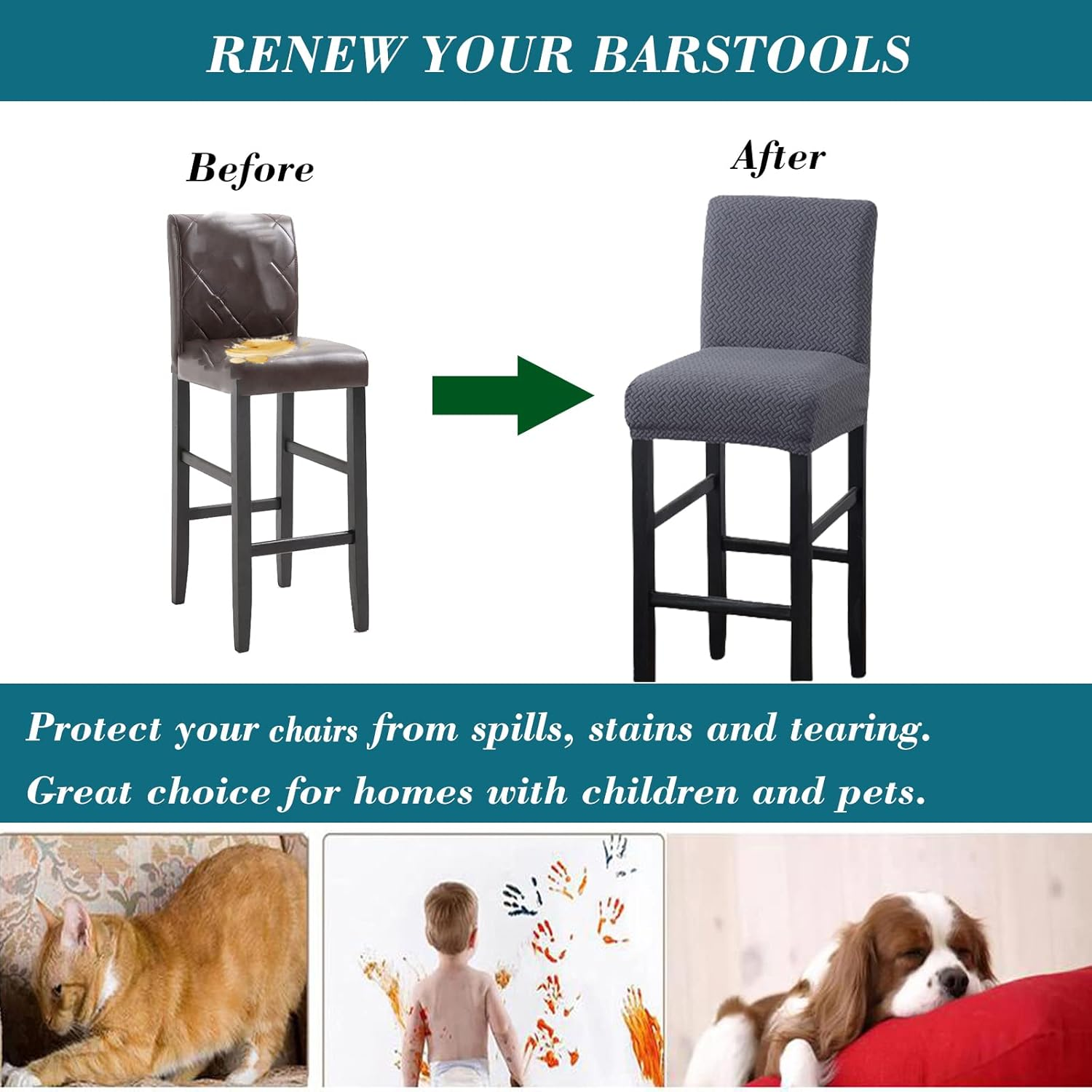 HFCNMY Bar Stool Covers,4 Pack Stretch Bar Stool Covers with Backs Jacquard Bar Stool Chair Covers Barstool Covers Slipcovers with Back Pub Counter Stool Chair Covers with Elastic Bands Dark Gray