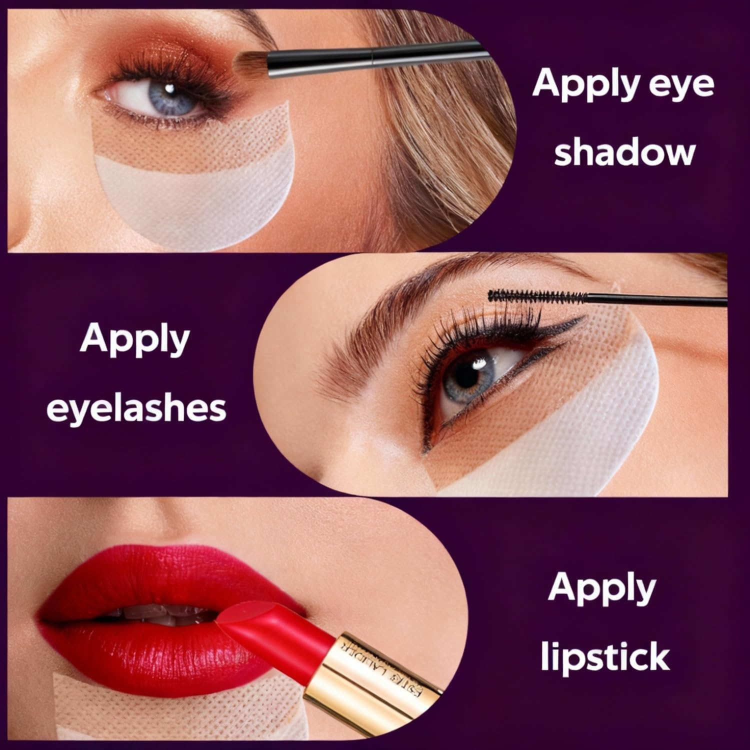 BOROLA 150 Pcs Eyeshadow Patches, Large Pointed-Corner Makeup Isolation Stickers Stencils Pads, Lint-Free under Eyes Shields for Eyelash Extensions, Anti-Fallout Eye Makeup Aid & Lip Tinting image number 3