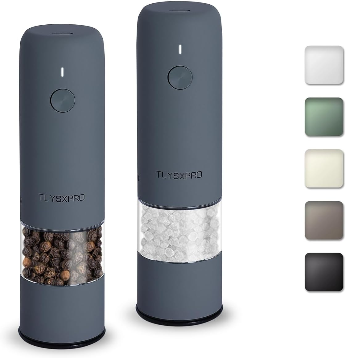 Small Electric Salt and Pepper Grinder Set, USB Rechargeable, Automatic Pepper Mill Grinder with Adjustable Coarseness, Electric Salt Shakers, One Hand Operation for Kitchen (2 Packs, Black)