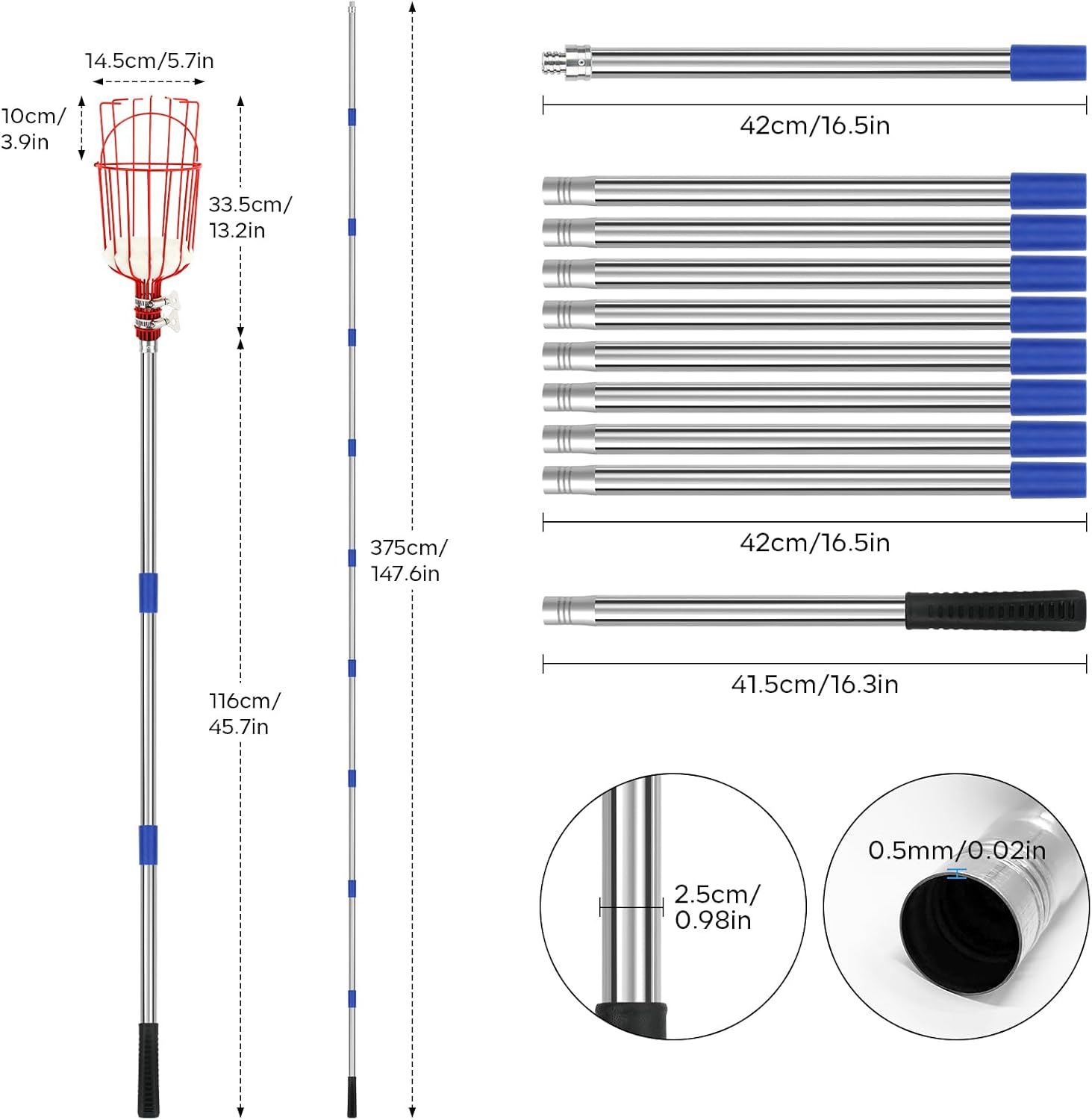 SANLIKE Fruit Picker Pole with Basket 13 FT Adjustable Higher Lightweight Fruit Grabber Tool with Extension Pole for Apple Avocado Lemon Peach Pear Mango and Other Fruit Tree Harvester image number 6