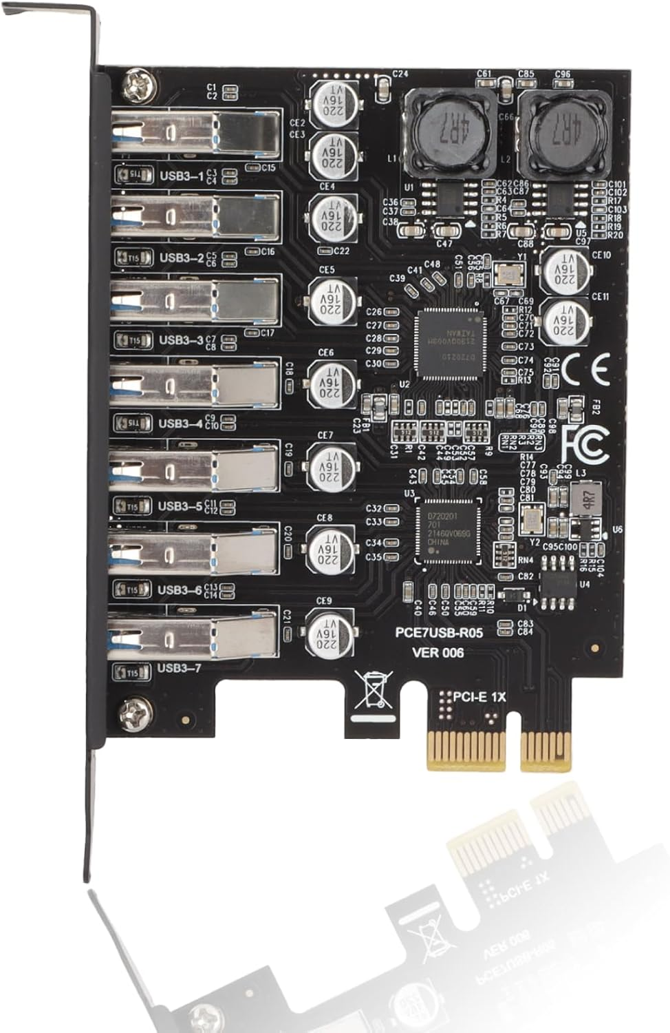 PCIE to USB 3.2 GEN1 7 Port Expansion Card, PCI Express USB Add in Card, Internal USB 3.2 GEN1 7 Port Front Expansion Card for Win XP Win 7 Win 8 Win 10 Win 11 Linux