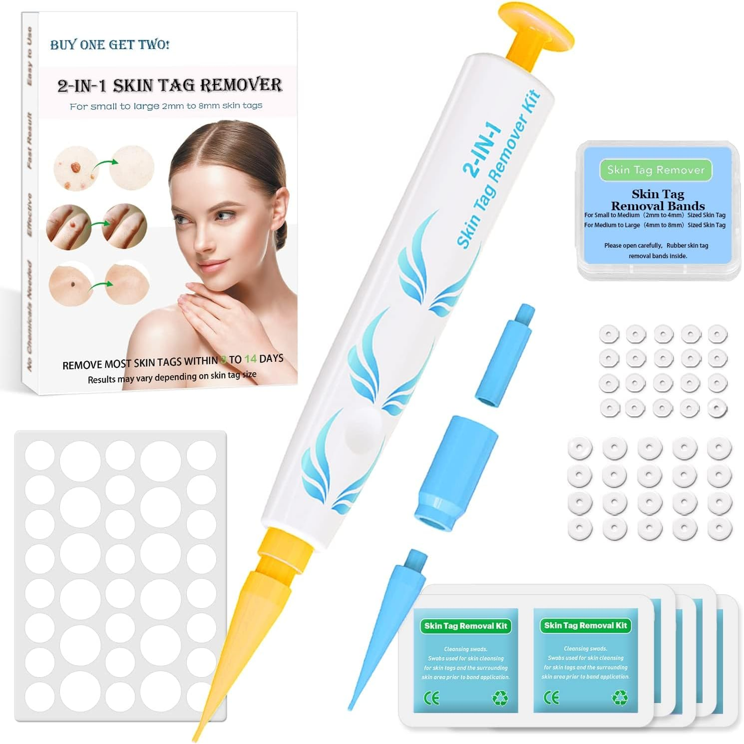 Auto Skin Tag Removal Pen - Remover 2 in 1 Standard and Micro 36Pcs Repair Patches Safe for Small to Large (2Mm to 8Mm) Sized Skin Tags for Most Body (Auto Blue)