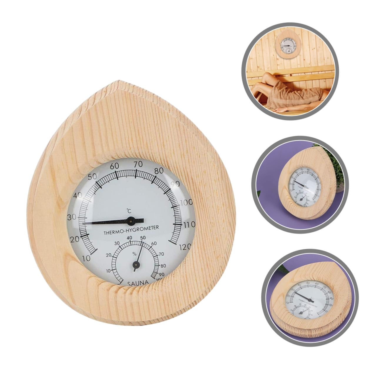 COHEALI Sauna Hygrothermograph Indoor Outdoor Temperature Humidity Gauge with Scale Hanging Design Wood Copper Abs for Sauna Rooms Nursery Garden image number 3