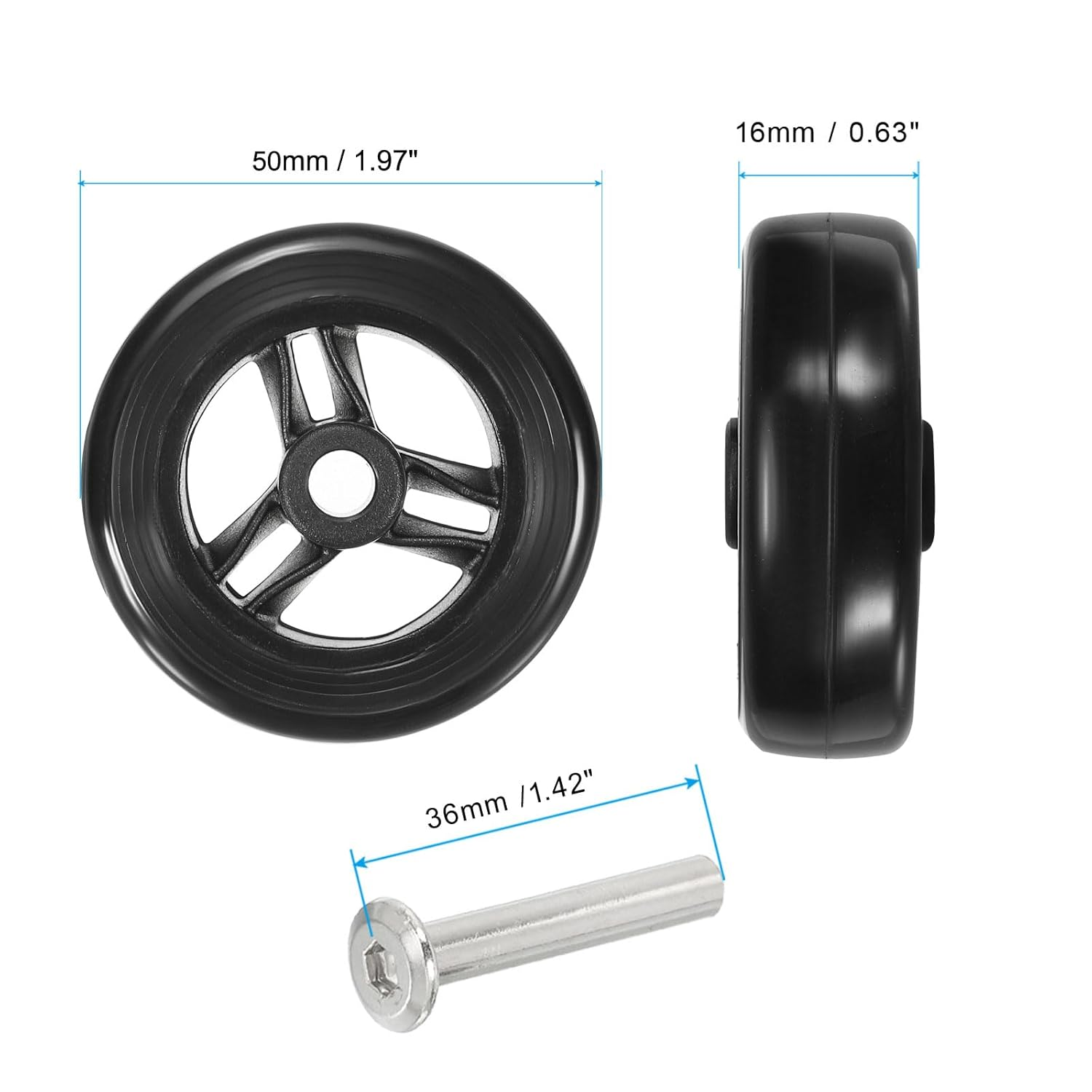Uxcell Replacement Luggage Suitcase Wheels Repair Kit, 50Mmx16Mm Wear-Resistant & Mute 360 Swivel Caster Wheels image number 1