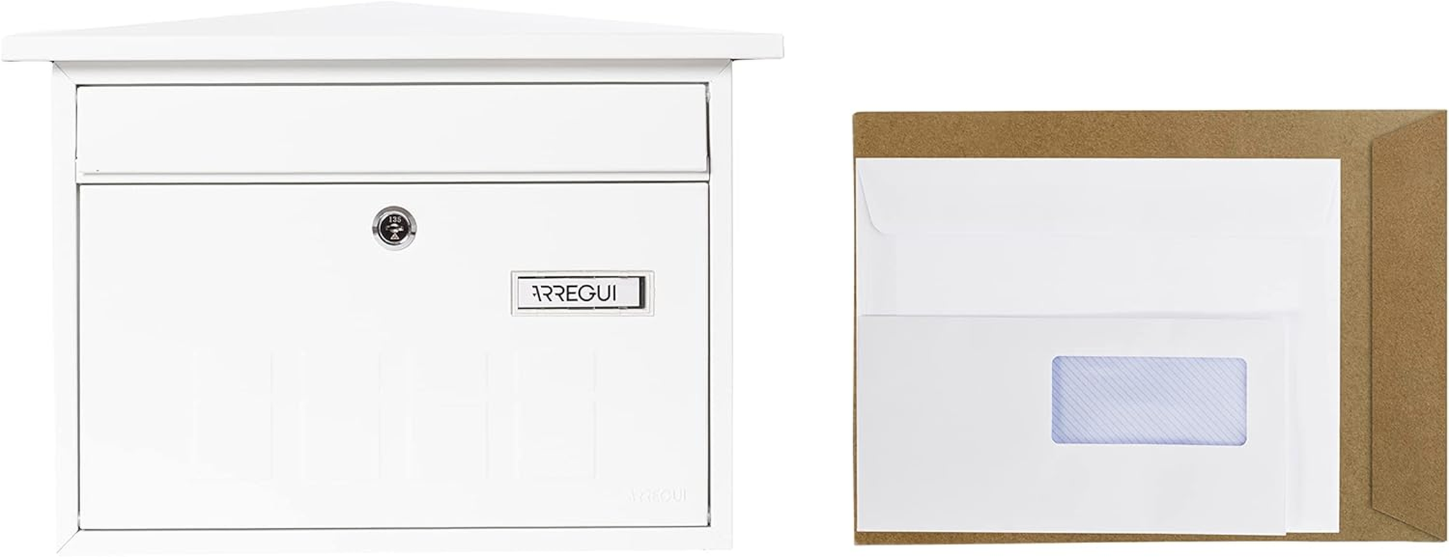 ARREGUI Deco E5701 Galvanised Steel Letterbox, Size M (DIN A4 Post), Horizontal Wall Letter Box for Outdoor Use, Post Box for Outdoor Use with Name Plate and Flap in White - White image number 5