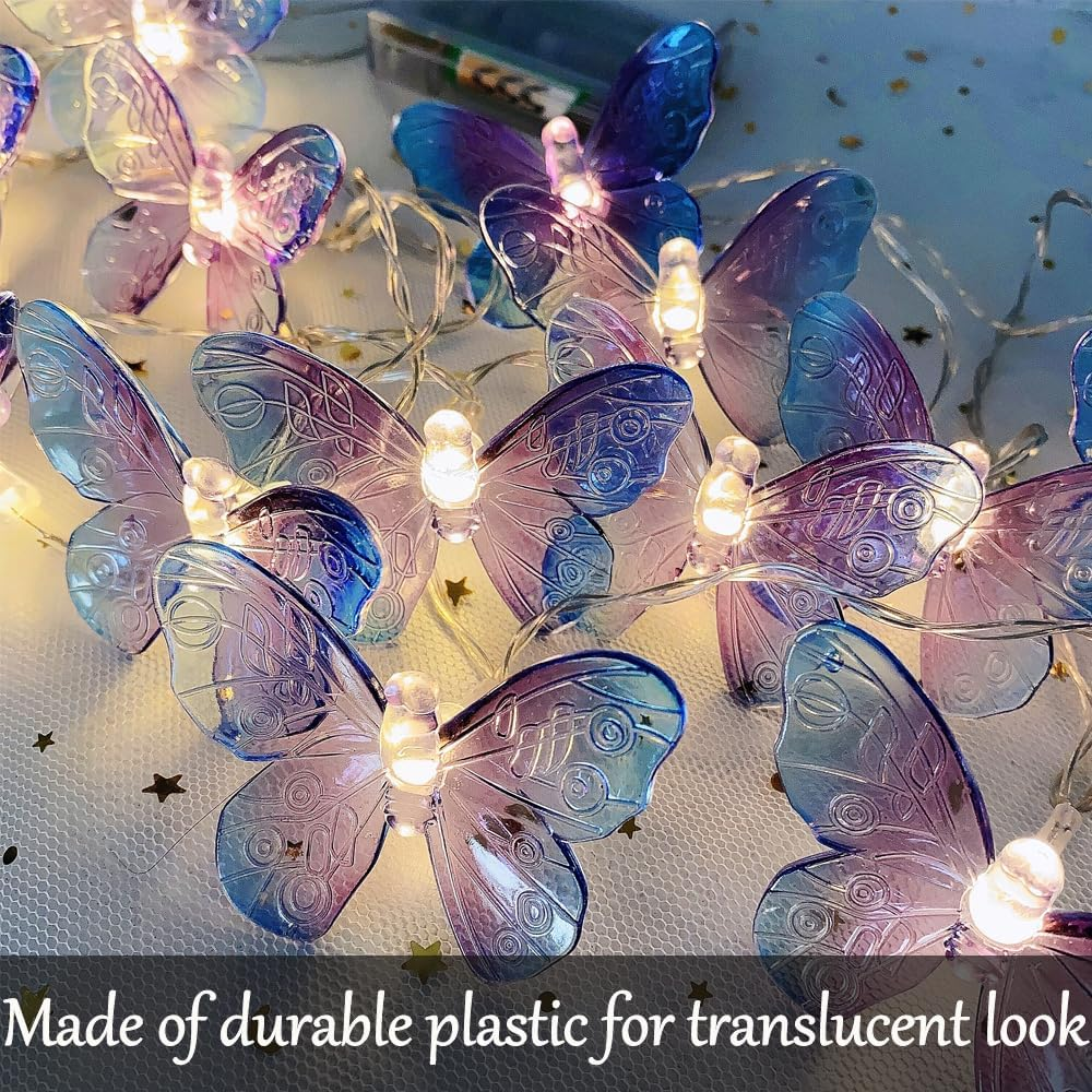 Fielegen 20 LED Butterfly String Lights, 9.84Ft/3 Meter Battery Powered Purple Butterfly Fairy Lights for Home Bedroom Indoor Outdoor Garden Wedding Party Holiday Summer Decoration - Cherry image number 5