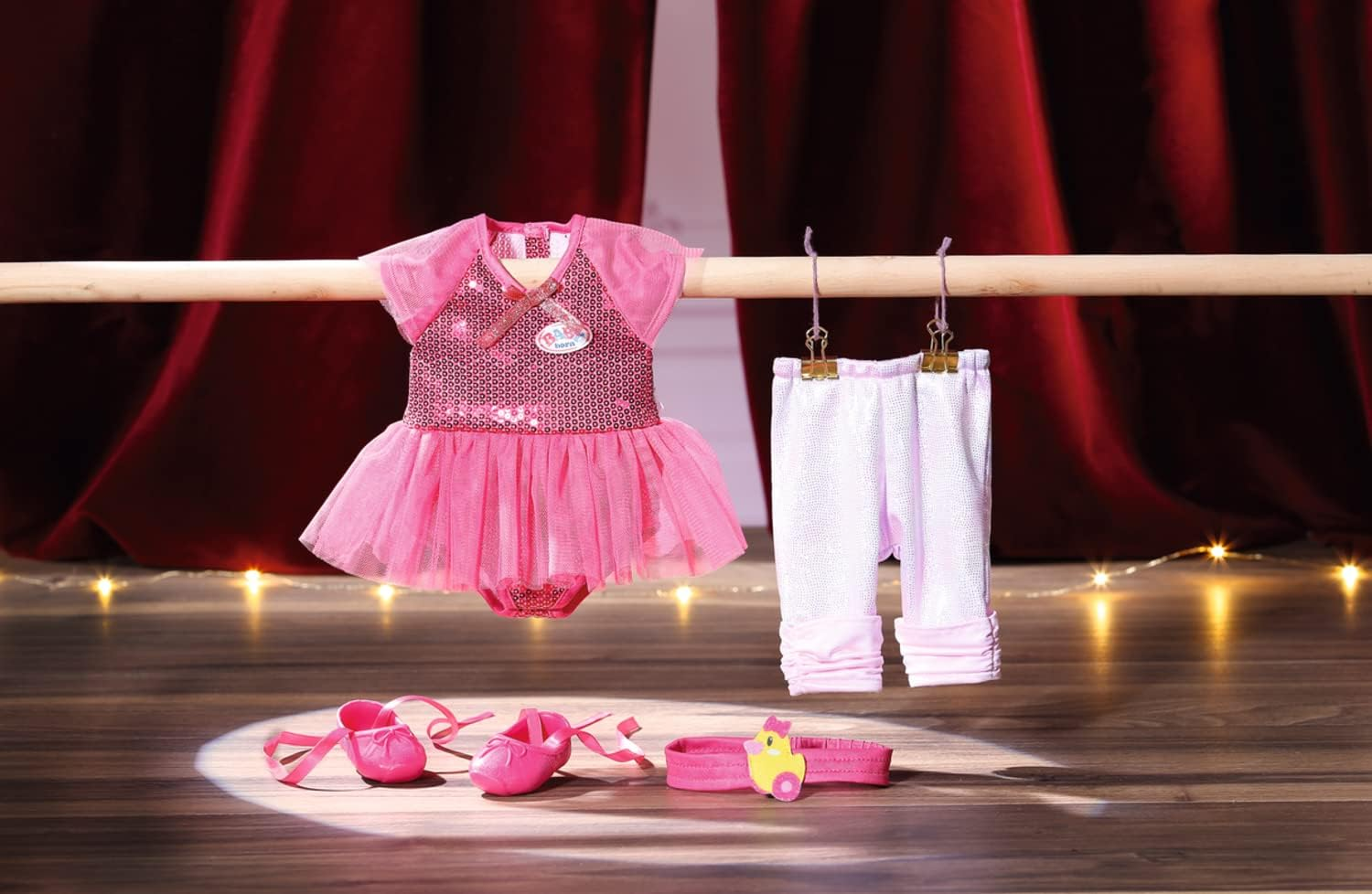 Baby Born Zapf Creation 834176 Deluxe Ballerina Doll Accessories Doll Clothes Set Consisting of Glitter Bodysuit, Leggings, Shoes and Headband in Pink image number 3