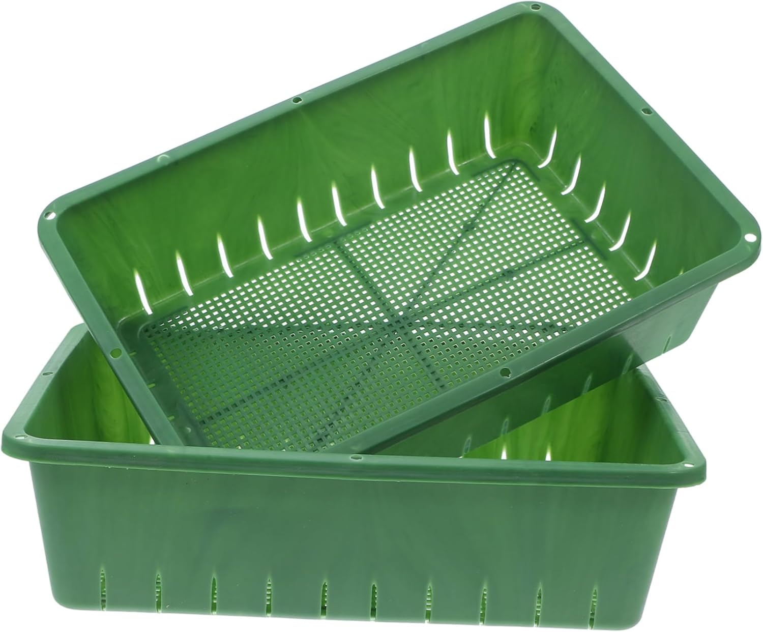 CAXUSD Seedling Tray and Planter Tray for Indoor Gardening Small 26&times;18&times;7Cm Plastic Nursery Supply Breathable Design with Proper Air Circulation 2Pcs Green Rectangular Seedling for Seed image number 6