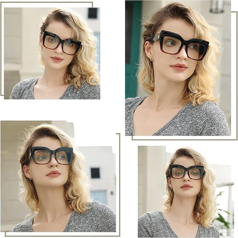 Vintage Oversized Thick Cat Eye Glasses for Women with Non- Clear Lens image number 3