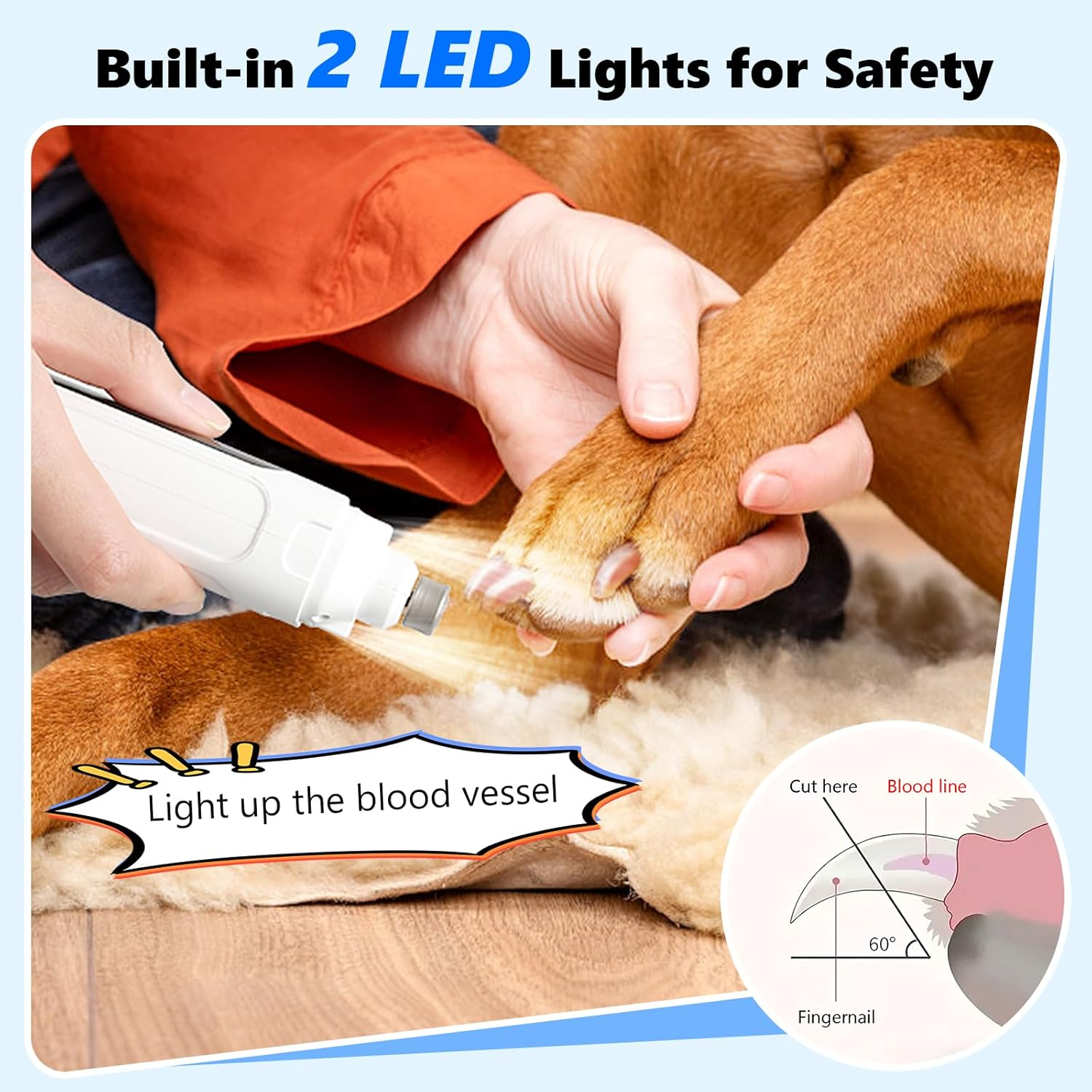 Electric Dog Nail Grinder, Portable 6-Speed Pet Nail Grinder 12000RPM with 2 LED Lights & Large Battery, Rechargeable Dog Nail Grinding Machine for Cats Small Medium Large Dogs Grooming Tools image number 2