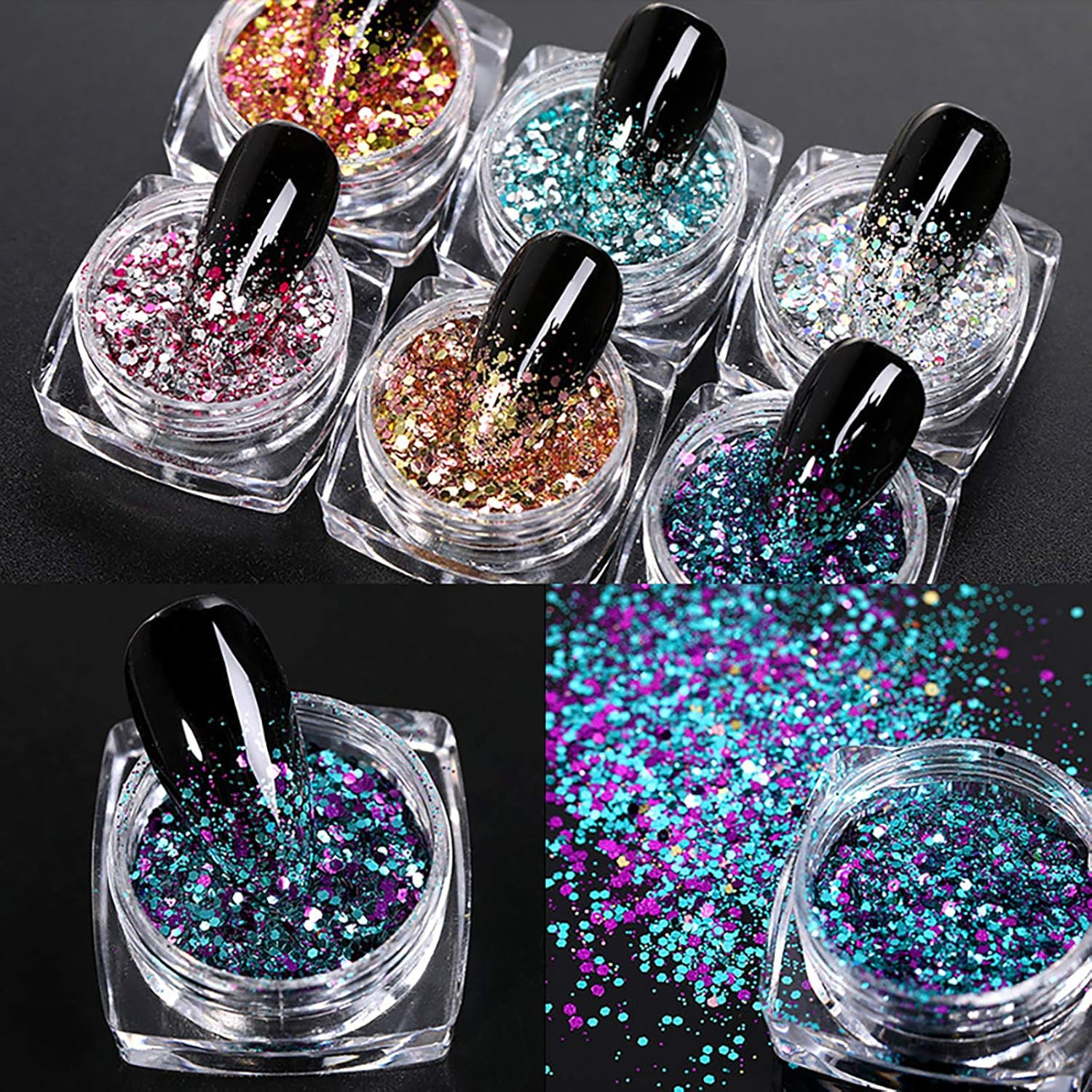 5 Boxes Rose Gold Iridescent Flakes Nail Art Giltter Sequins Nail Body and Hair Decoration image number 2