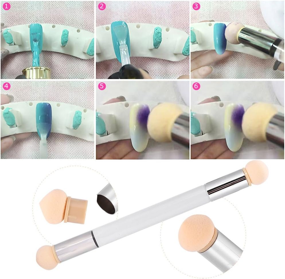Double End Set UV Gel Nail Art Painting Gradient Shading Brush + 4 Additional Sponge Heads (2 Colours) (Transparent) image number 5