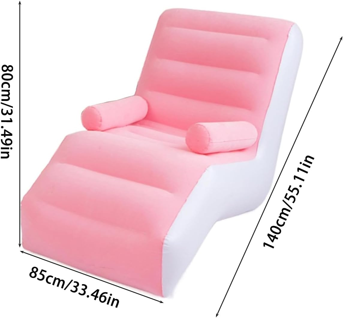 AIMALL S-Shaped Inflatable Recliner Sofa Chair for Adults, Pink Flocking PVC Blow up Lounger for Home, Office, Nap, Relaxation, 33.46In X 55.11In X 31.49In image number 2