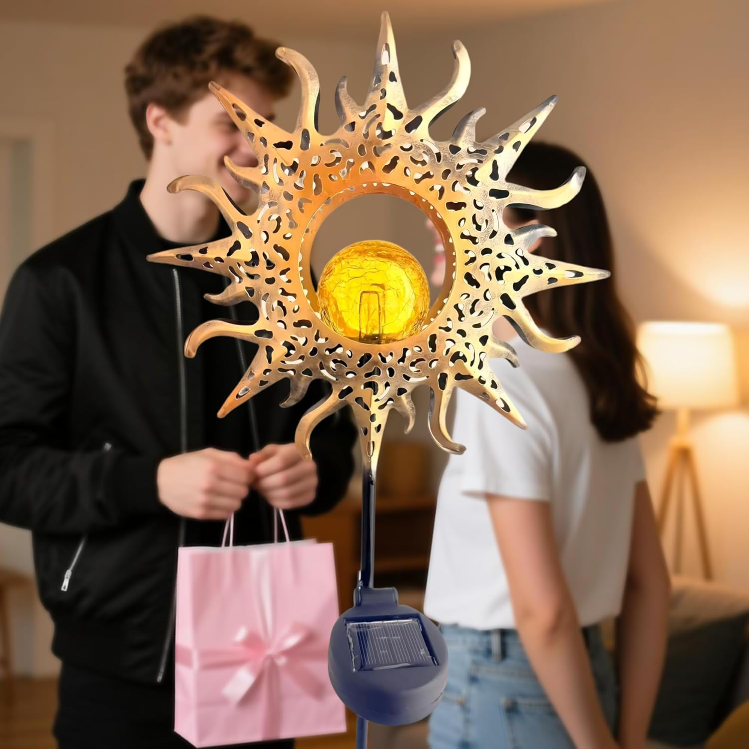 Home Decor Solar Outdoor Garden Lights Decorations, Sun & Fire Warm Globe Lights for Outdoor Decoration Exterior Pour Terrasse & Patio Decor Garden Accessories (Sun) image number 3