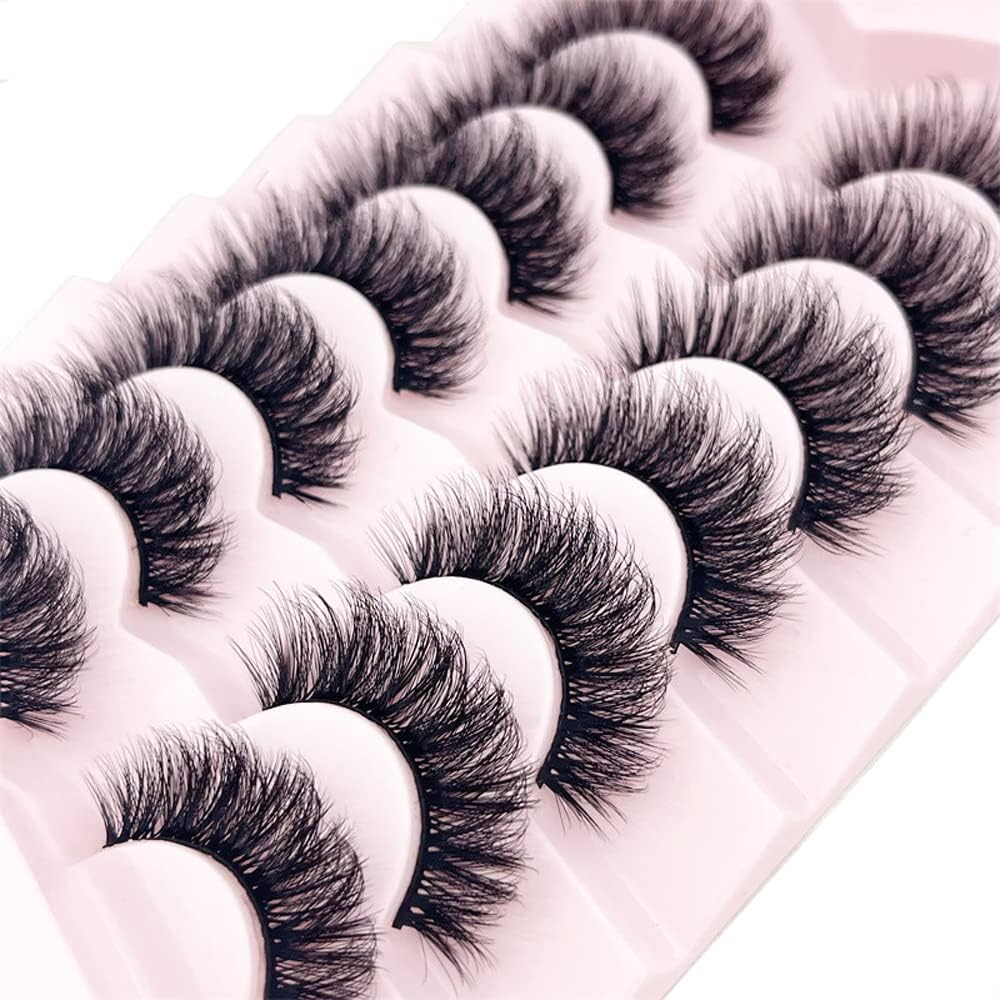 OCHILIMA Russian Strip Eyelashes, Natural Look, D Curly, Fluffy, 3D Effect, Cat Eye, Soft, Fake Lashes, Pack of 7 Pairs image number 4
