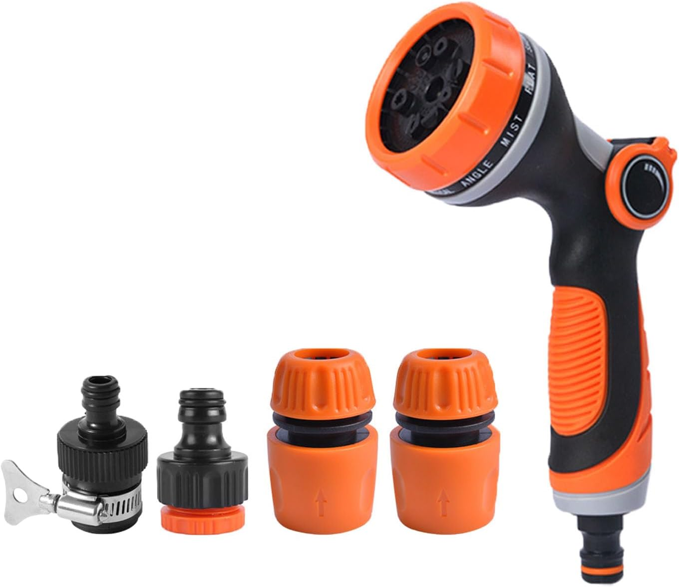 Shgarden Garden Hose Nozzle Sprayer Heavy Duty 5Pcs Water Hose Nozzle Sprayer with 10 Adjustable Watering Patterns Thumb Control on off Valve Anti-Slip Garden Hand Shower for Watering SH0069 (Orange)