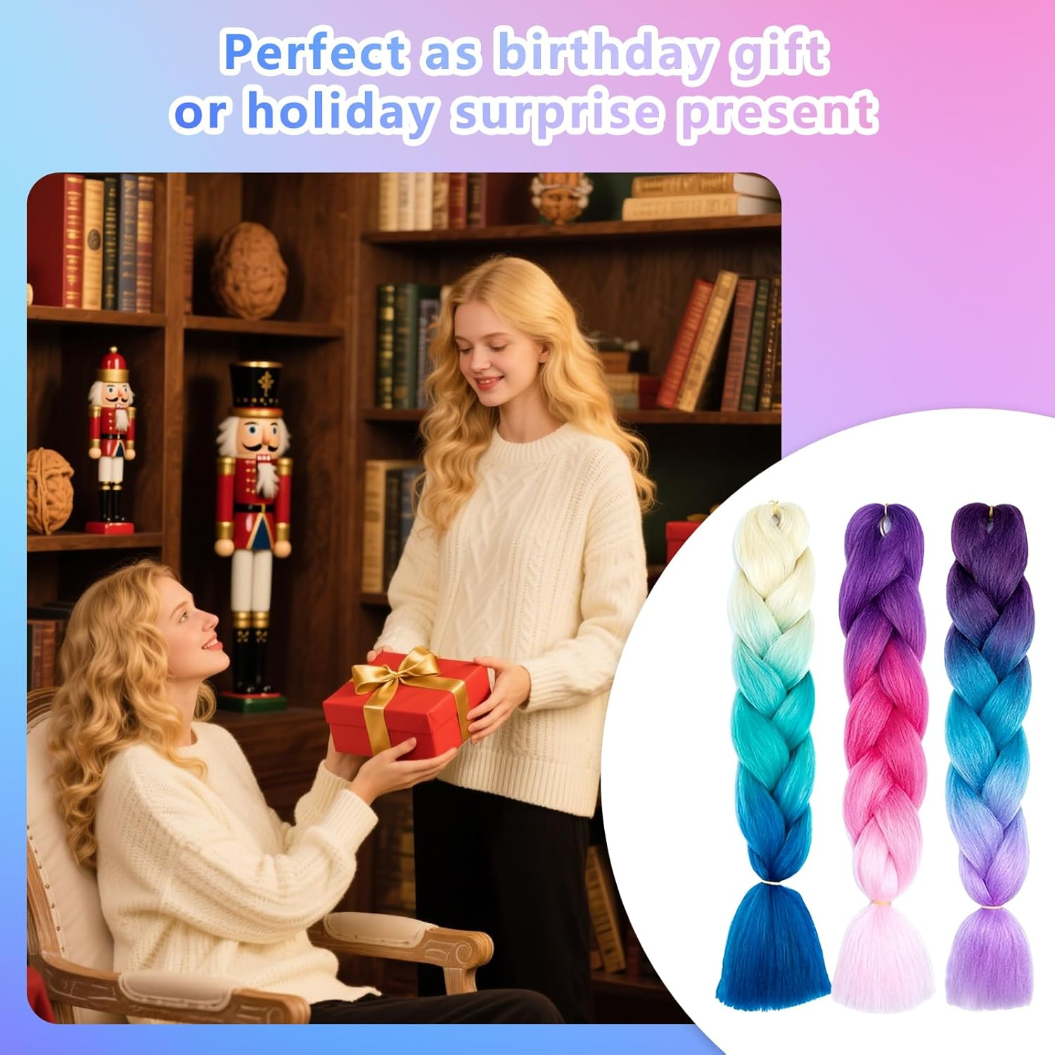 Raheem Pack of 3 Jumbo Braids Hair 24 Inch Braided Hair Extensions Colour Gradient 3 Colours Jumbo Braided Hair Extensions with 3 Crochet Hooks, Fashionable Synthetic Hair for Braiding Hair image number 6