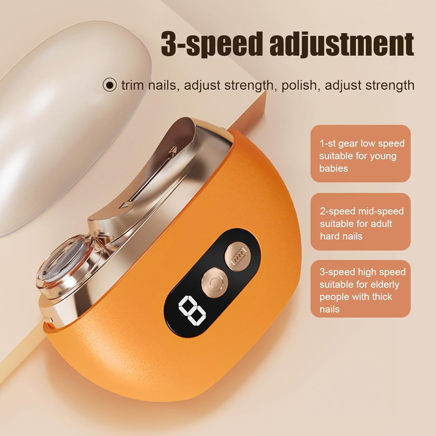 Electric Fingernail Clippers | Toenail Trimmer USB Rechargeable | Nail Polishing Clipper with 3 Speed Settings and Light for Elderly Seniors Travel Home Salon Home Manicure - White image number 4