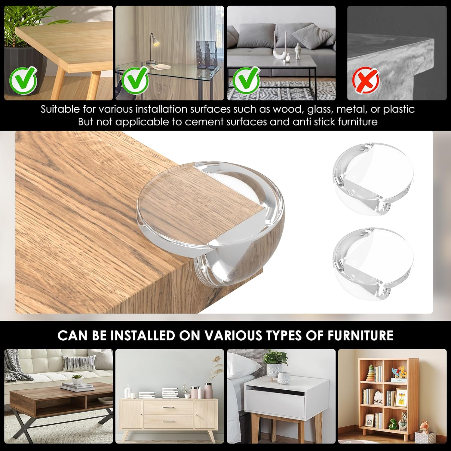 24/48-Pack Baby Corner Protectors - Extra Thick Clear Edge Bumpers | Heavy Duty Furniture Guards for Toddler Safety (Transparent, Adhesive) - Living Room/Nursery Proofing (24Pcs) image number 5