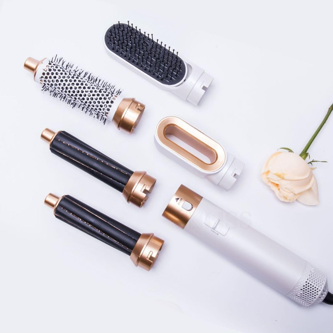 OLY the Complete 5 in 1 Hair Styler by Hoppy Beauty - Hair Dryer Brush for Styling, Curling, Volumizing, Straightening - Detachable & Interchangeable Hair Styling Tools for All Hair Types