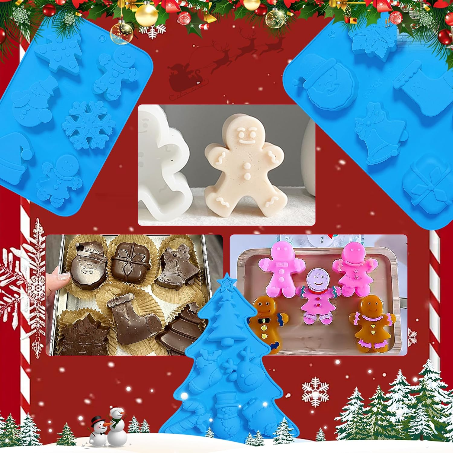 Sidosir Christmas Cake Pans, 3Pack Silicone Christmas Cake Molds for Baking, Non-Stick Silicone Mini Cake Molds for Chocolate, Jello, Candy and Candles image number 2