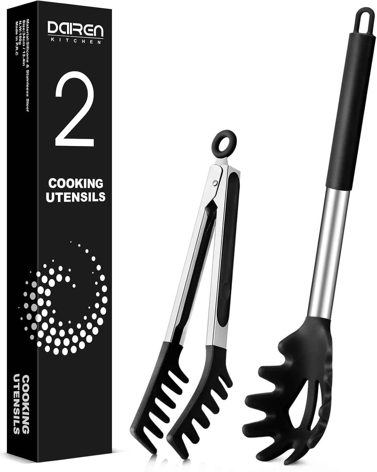 Spaghetti Spoon and Pasta Tong, Non-Stick Silicone Spoon Server Fork with Teeth and Stainless Steel Handle Spaghetti Tong, Food Clip for Spaghetti Noodle (BLACK) image number 6