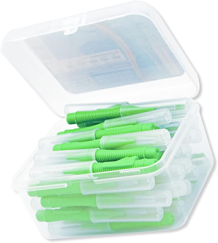 40Pcs Interdental Brush Supple Floss Push-Pull Teeth Brushes I Shaped Handheld Indoor Oral Hygiene Tool Travel Holiday, Green & 0.8Mm - Green  0.8Mm image number 2