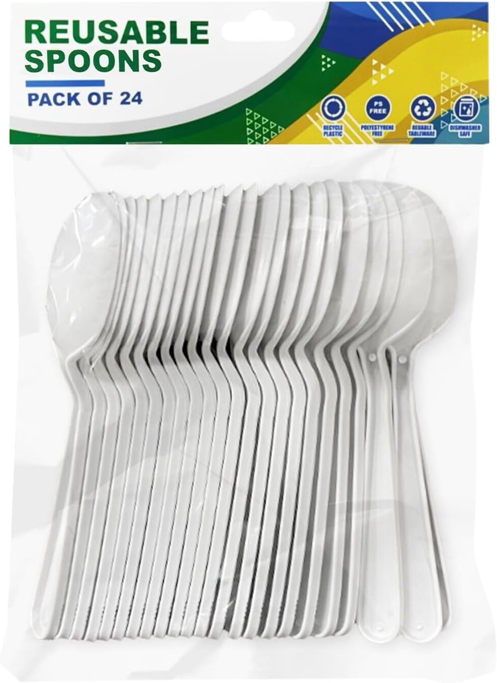 24/96/240 Pieces- Heavy Duty Reusable Plastic Spoons White Cutlery Party Catering (24) image number 1