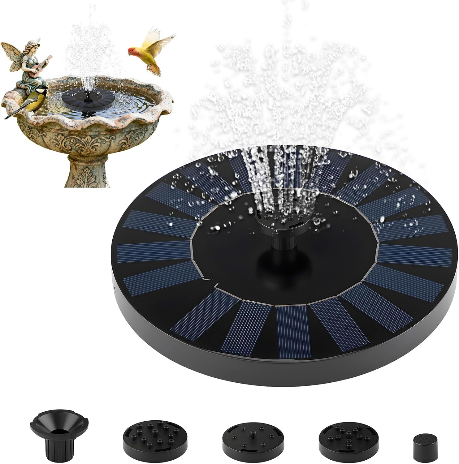 Solar Bird Bath Fountain, 1.4W Solar Powered Fountain Pump with 4 Nozzles, Submersible Pump for Small Pond, Garden Pool, Fish Tank, Outdoor Feature, Backyard Decor, Yard Accent image number 5