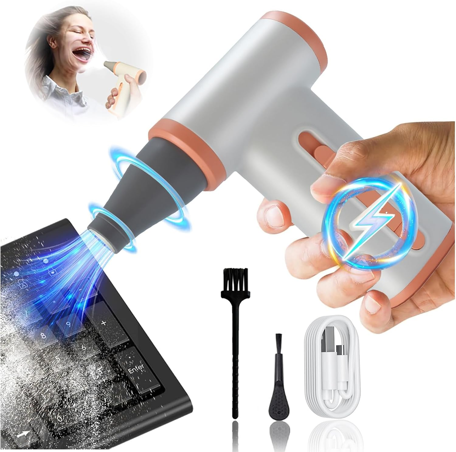 Electric Air Duster,150000Rpm Air Blower for Pc,Stepless Adjustable Compressed Air Duster,Rechargeable Cordless Mini Turbo Jet Blower for Computer, Keyboard,Car,Outdoor and Home Cleaning Kit