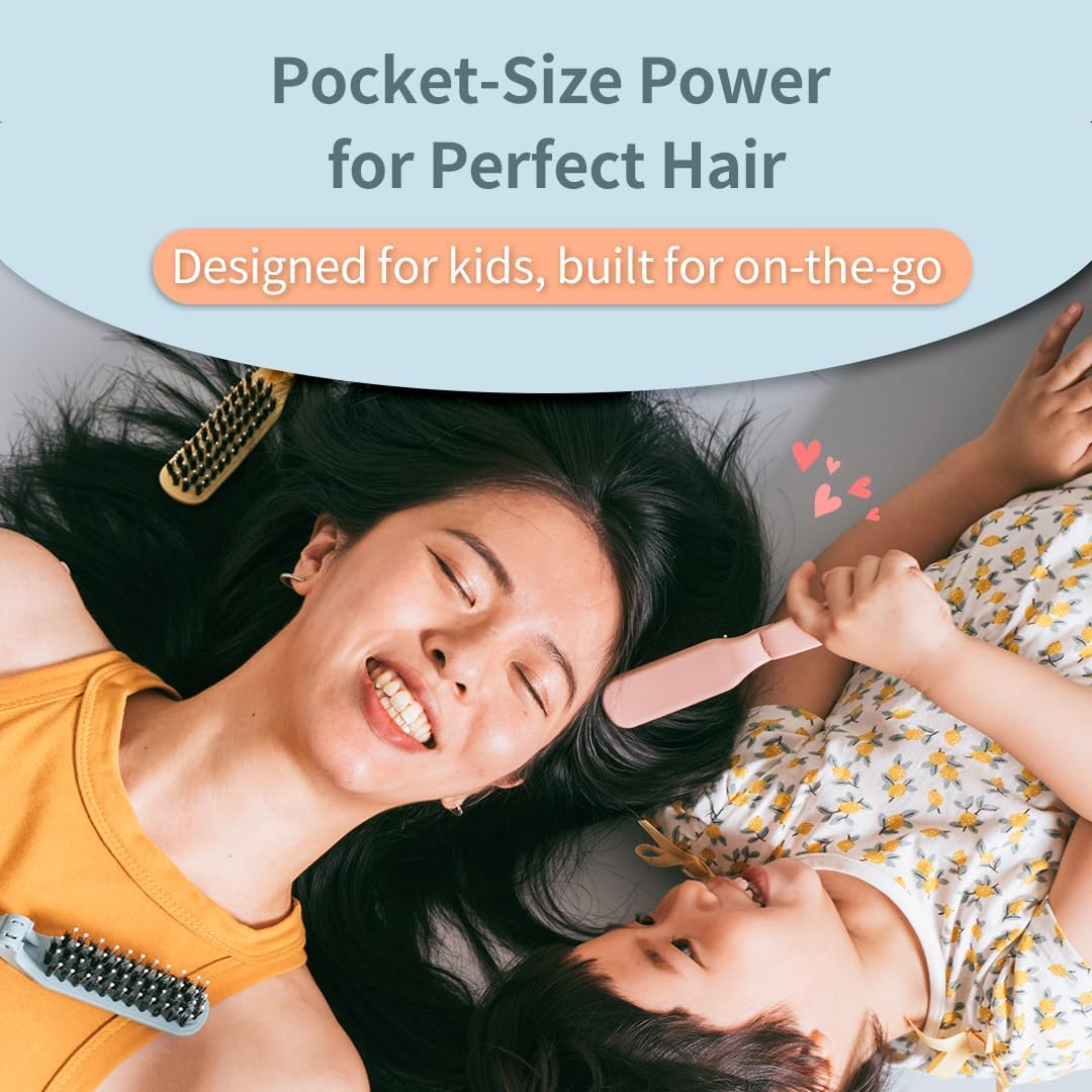 Uffy Minipop Travel Hair Brush &ndash; Mini Folding Boar Bristles for Women, Men & Kids | Kid-Friendly Portable Purse Brush for Wet & Dry Hair, Curly or Straight | Pocket-Size Detangler &ndash; Baby Blue image number 4