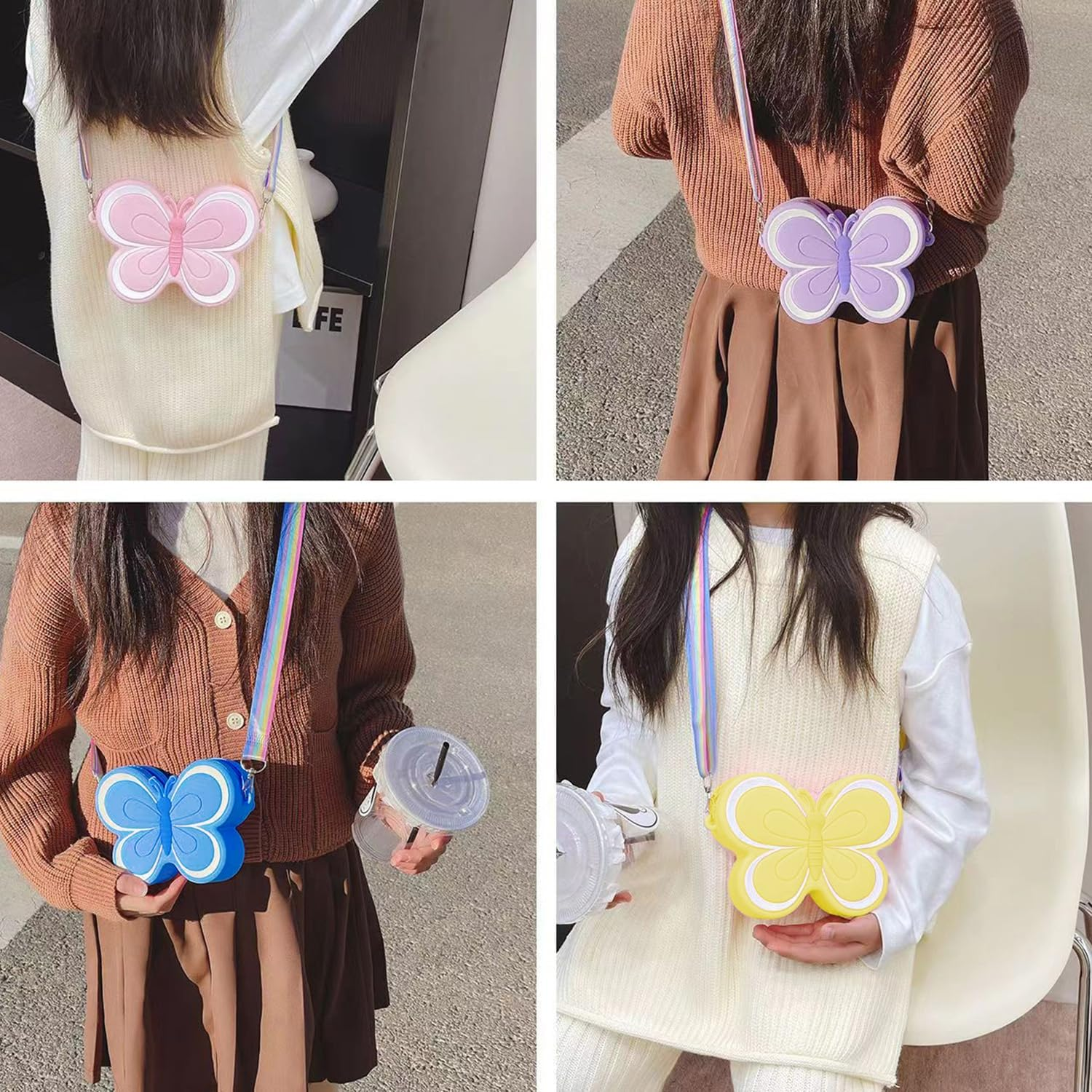 Girls Purse, Toddler Gifts Wallet for Girls, Toddler Crossbody Purse for Little Girls, Cute Mini Wallet, Novelty Small Shoulder Bag/Handbag for Kids with Detachable Strap(Butterfly) (Blue) - Pink image number 4